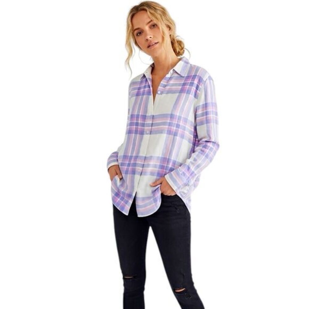 Banana Republic Womens Button Down Shirt Plaid Sz XS Pastel Spring Summer Grunge